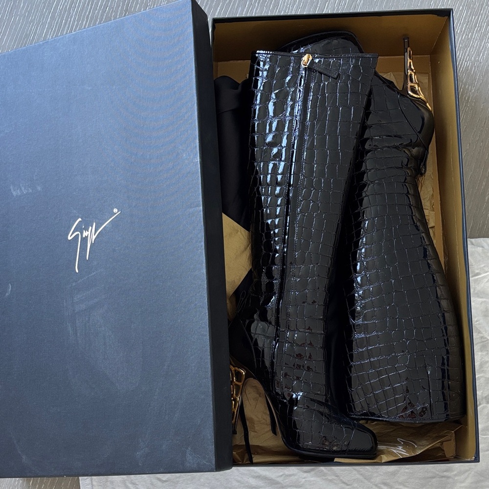 Giuseppe sexy Black Croc-Embossed Knee-High Boots
